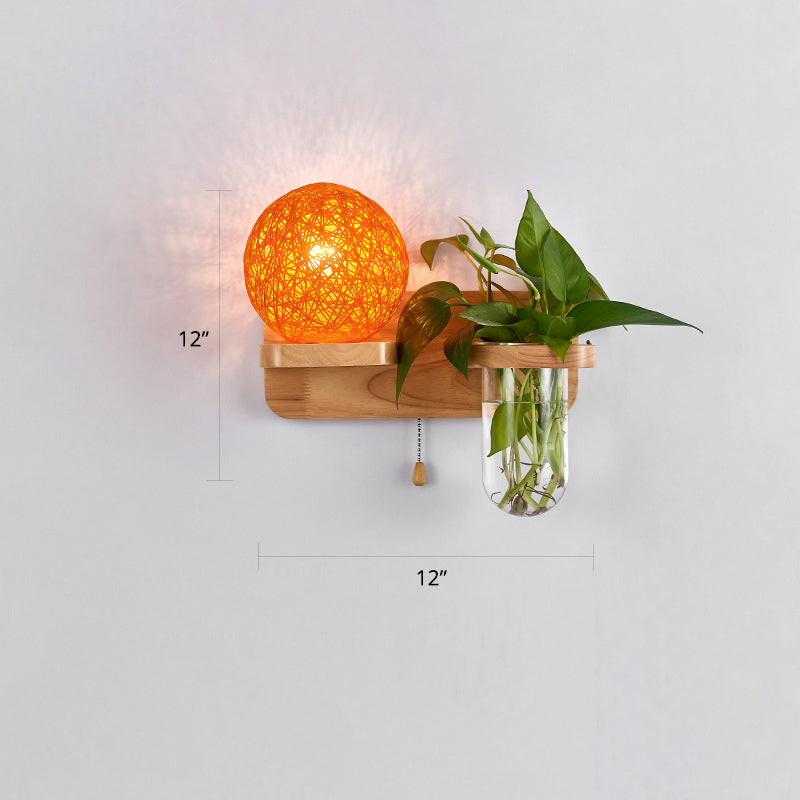 BowLift | 1-Light Rattan Wall Lamp Nordic Ball Living Room Wall Lamp with Pull Chain and Plant Pot