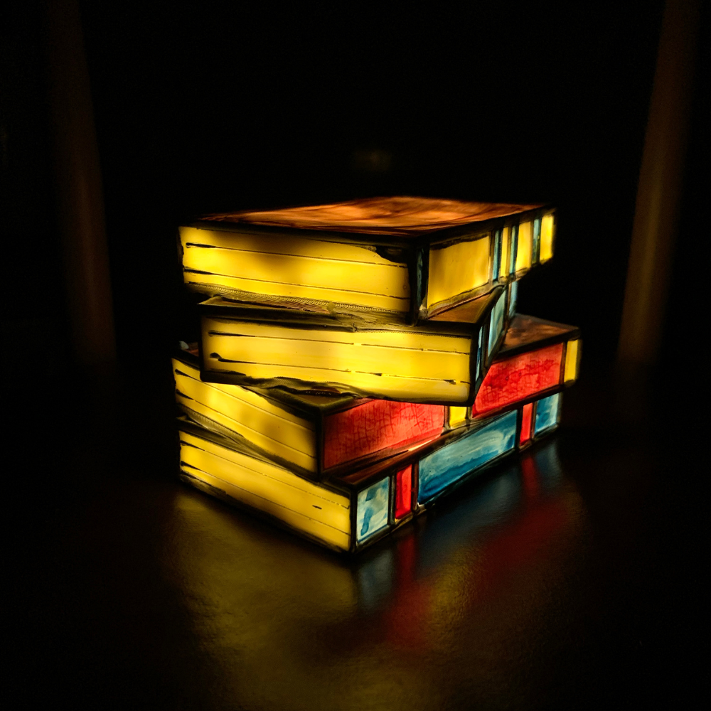 BowLift | LumeNova Stained Glass Book Lamp | LED Table Light | Mood Light | Decorative Lighting for Home