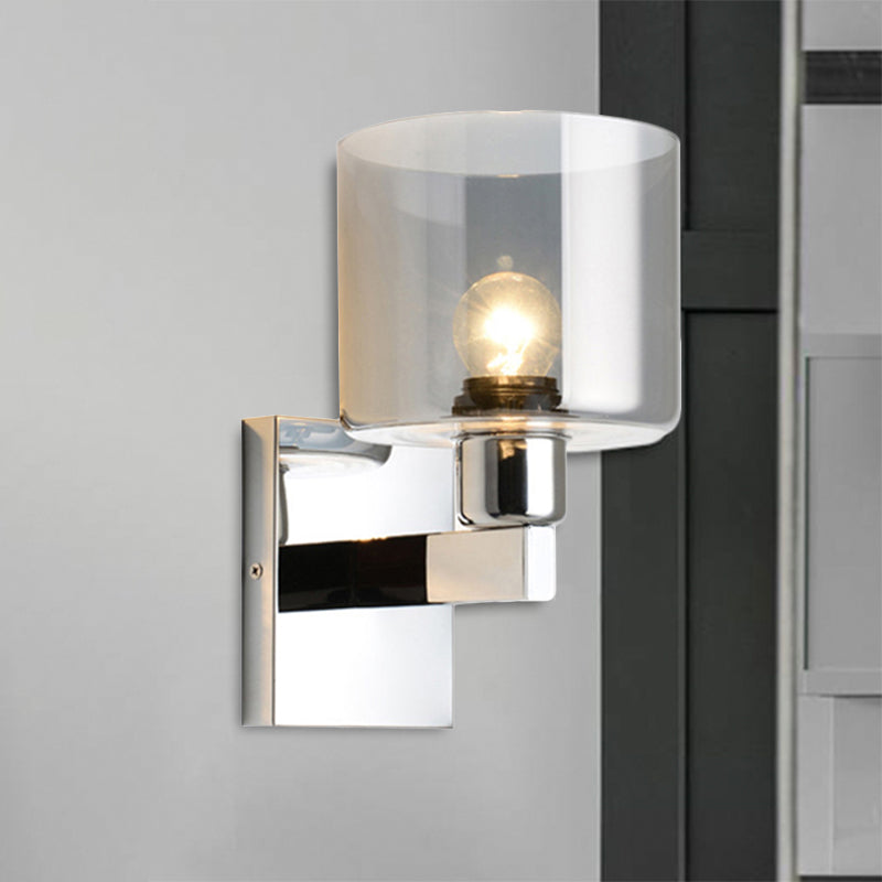 BowLift | Cylindrical gray glass wall lamp modernist 1 light chrome wall light with 1 switch/2 switches/no switch