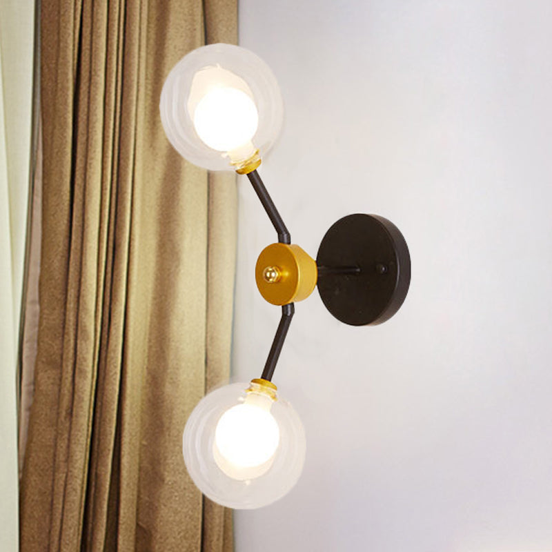 BowLift | 2 Light Bedroom Wall Light with Global Clear Glass Shade Modern Black LED Wall Mounted Light
