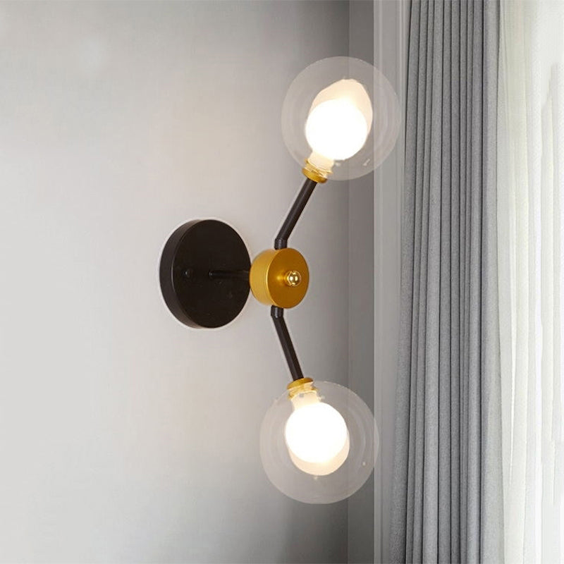 BowLift | 2 Light Bedroom Wall Light with Global Clear Glass Shade Modern Black LED Wall Mounted Light