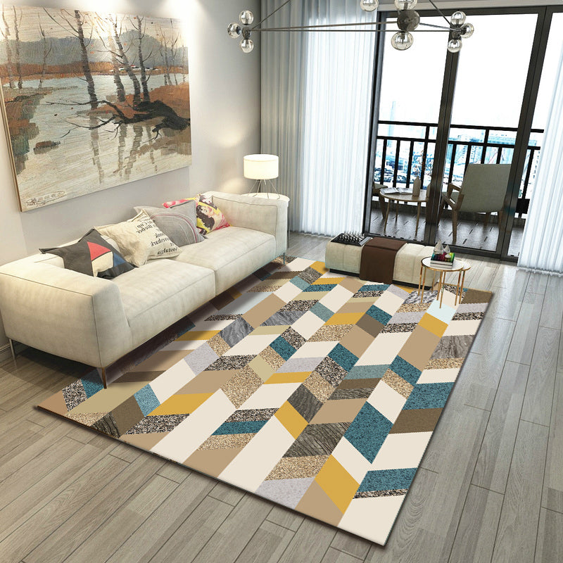 BowLift | Relaxing Living Room Carpet Multi Color Geometric Pattern Area Rug Polypropylene Non-Slip Back Washable Area Rug