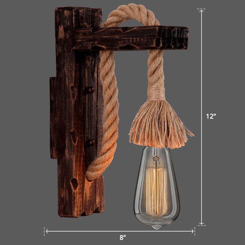BowLift | Wooden L-shaped Wall Support Lantern Farmhouse 1 Lamp Bedroom Wall Lamp with Rope Arm