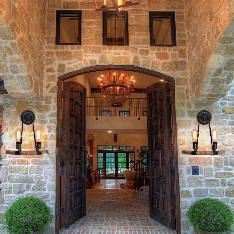 BowLift | 2-Head Bow Wall Light Industrial Design Black Hemp Rope Wall Lighting Fixture for Restaurant