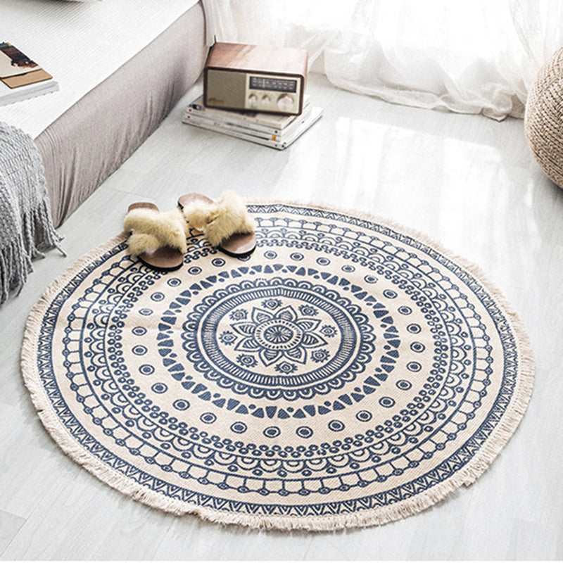 BowLift | Moroccan geometric printed carpet Multicolored cotton rug easy-care pet-friendly indoor rug for the bedroom