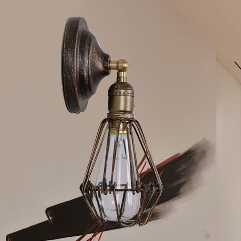 BowLift | 1 Light Bulb Wire Cage Wall Light Country House Style Stylish Antique Brass Wrought Iron Wall Light Lighting for Restaurant