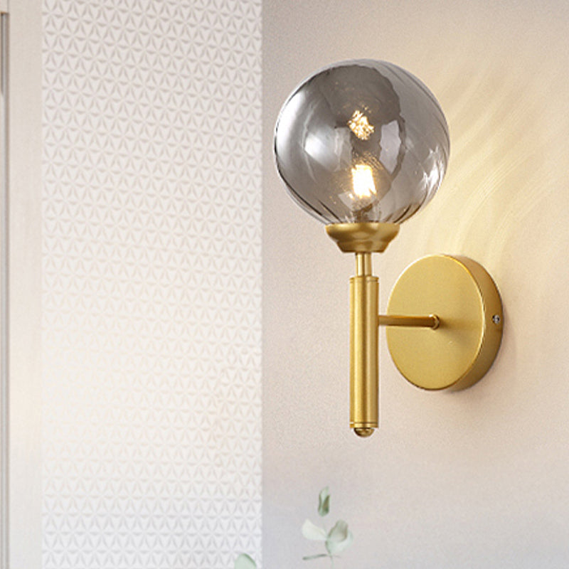BowLift | 1 Bulb Globe Wall Mounted Light Fixture Modern Brass Smoked Textured Glass Lighting