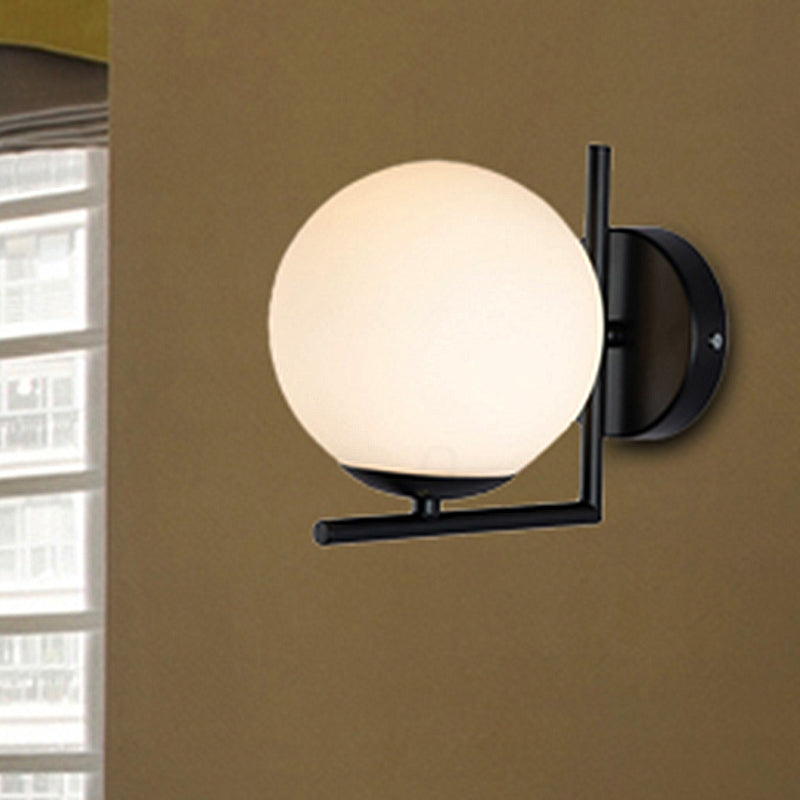 BowLift | 1 Bulb Globe Wall Mounted Light Installation Modern Black Opal Glass Lighting with Frame Decoration