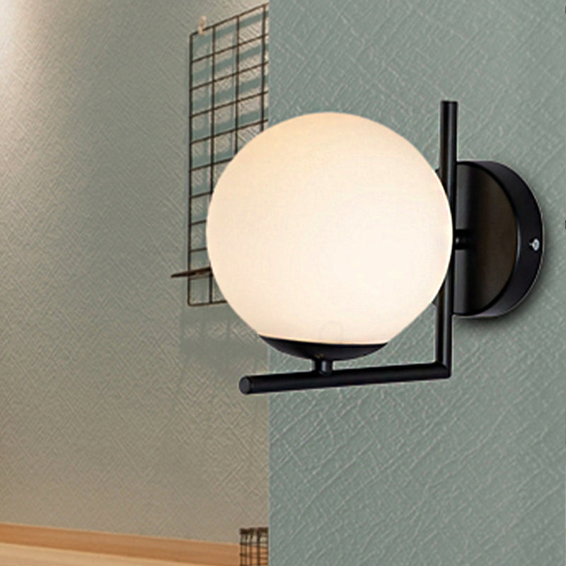 BowLift | 1 Bulb Globe Wall Mounted Light Installation Modern Black Opal Glass Lighting with Frame Decoration