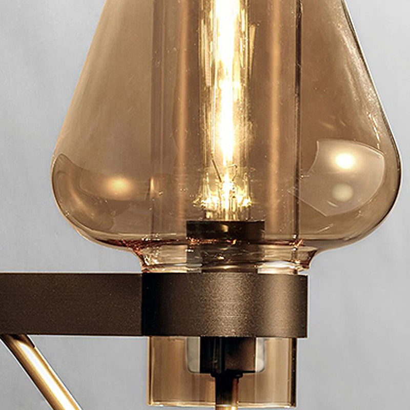 BowLift | 1 Light Amber Glass Wall Lamp Modern Black Mushroom Bedroom Lighting