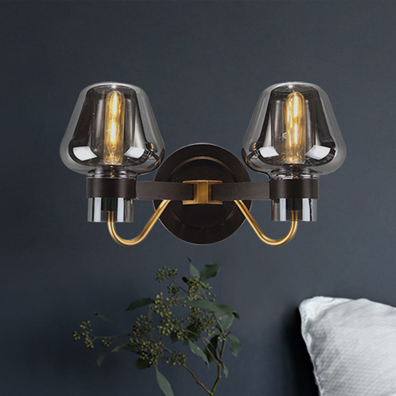 BowLift | 2-Lamp Wall Lighting with Mushroom Shade Smoky Glass Modern Bedroom Wall Light Lighting Fixture