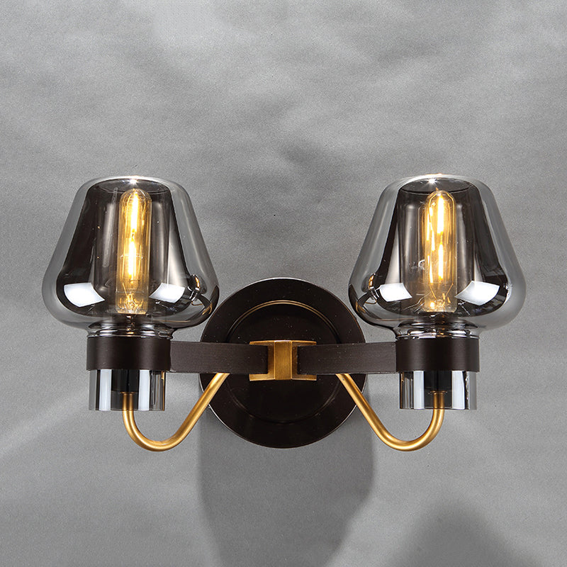 BowLift | 2-Lamp Wall Lighting with Mushroom Shade Smoky Glass Modern Bedroom Wall Light Lighting Fixture