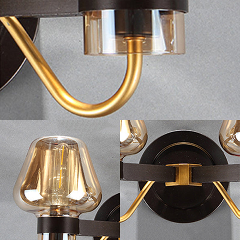BowLift | 2-Lamp Mushroom Wall Light Modern Black Amber Glass Wall Lamp for Living Room