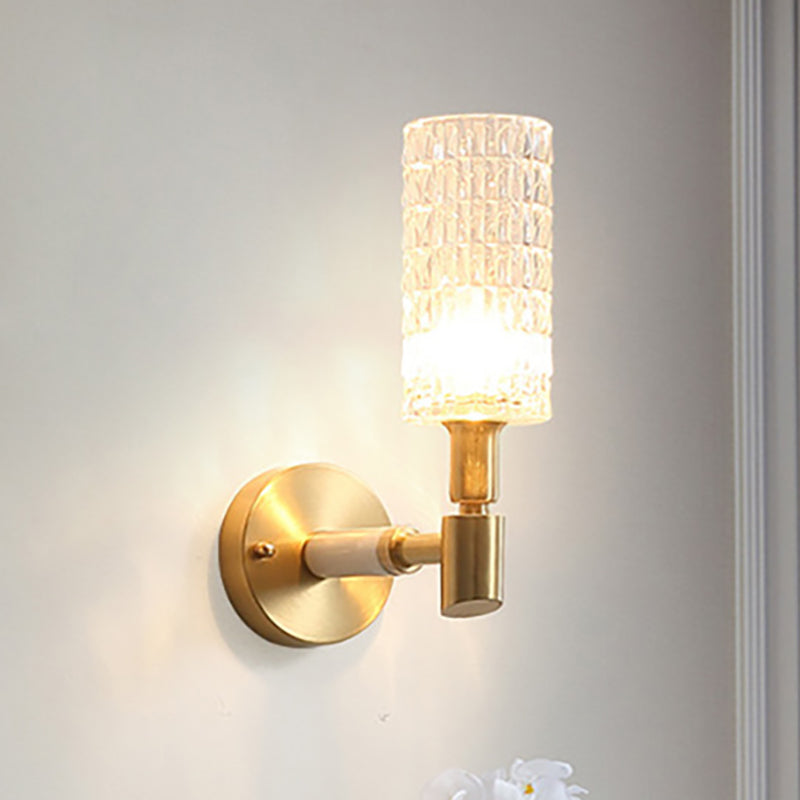 BowLift | 1 Light Corridor Wall Spotlight Contemporary Style Gold Finish Sconce Lamp with Cylindrical Clear Faceted Glass Shade