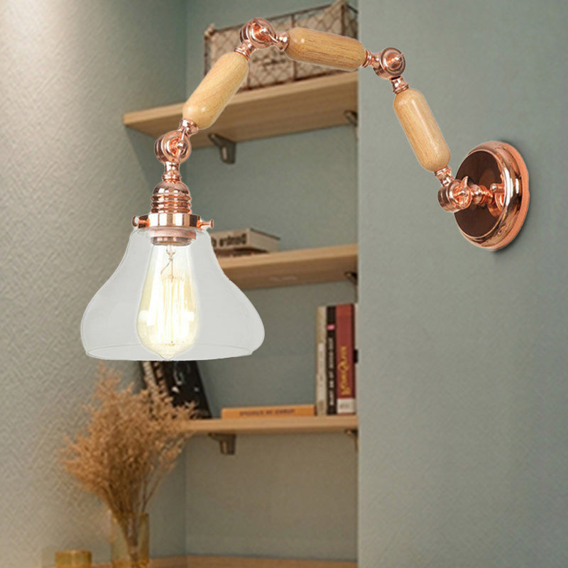 BowLift | 1 Bulb Wall Lamp with Cone Shade Clear Glass Industrial Living Room Wall Light Lighting