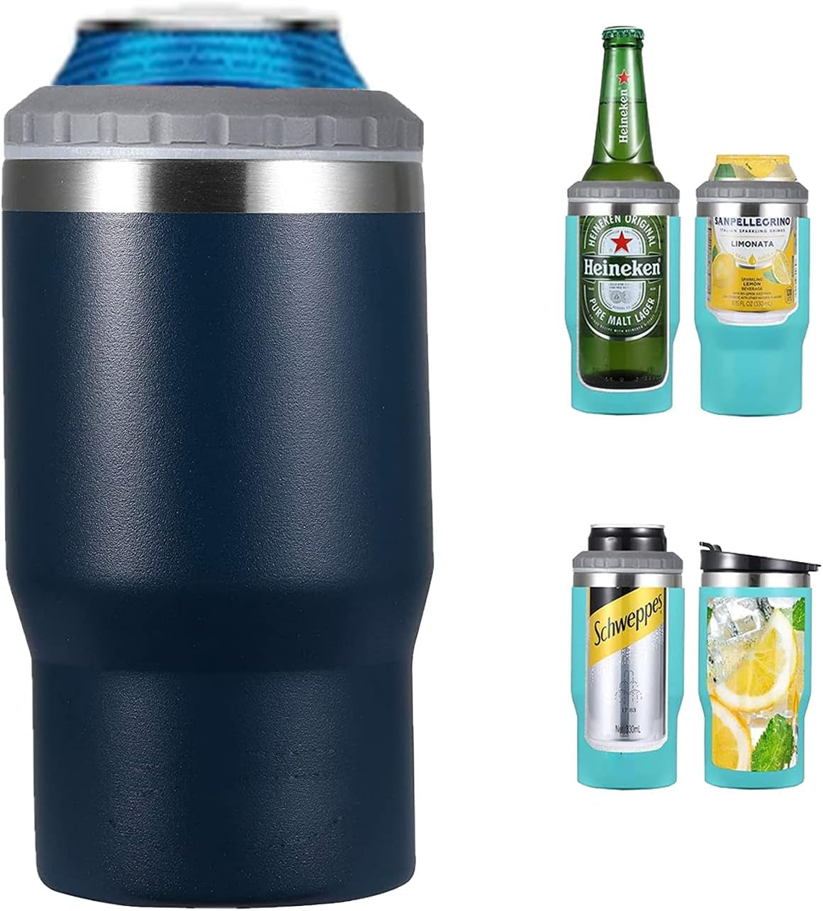 BowLift | 4 in 1 stainless steel can/bottle insulator, 14Oz two-way lid SUS insulated can cooler, beer bottle holder (Black)