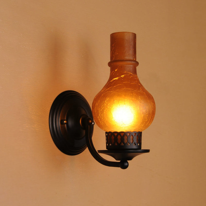 BowLift | 1 Bulb Vase Shade Wall Mounted Light Fixture Rustic White/Amber Spritz Glass Lighting for Hallway