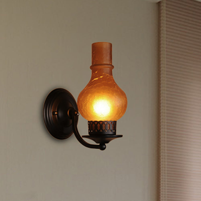 BowLift | 1 Bulb Vase Shade Wall Mounted Light Fixture Rustic White/Amber Spritz Glass Lighting for Hallway