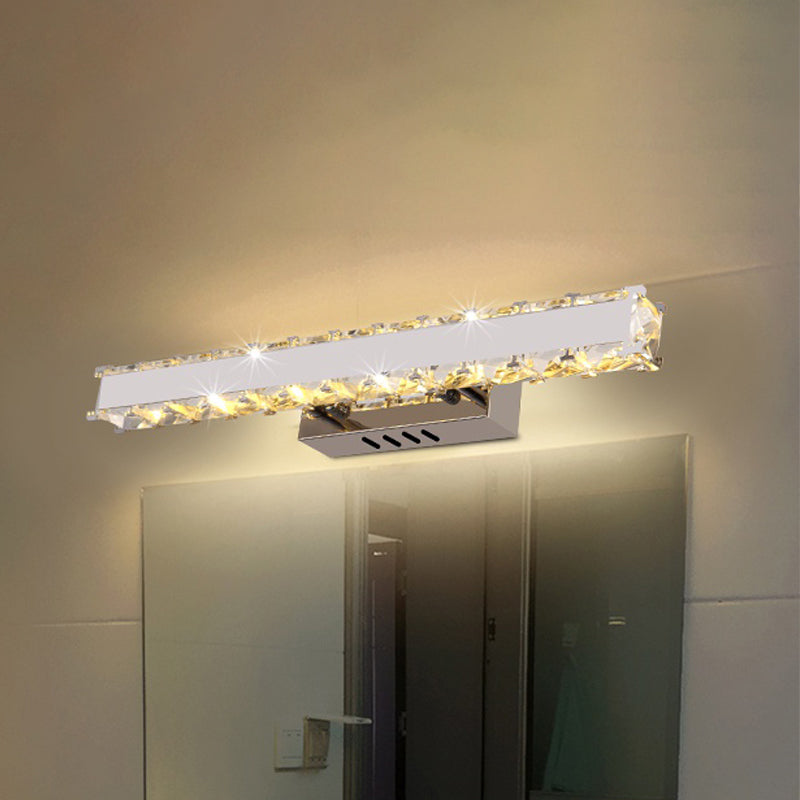 BowLift | 11.5"/16.5" Width Rectangular Vanity Mirror Light Modern Style Clear Crystal LED White Wall Sconce for Bathroom