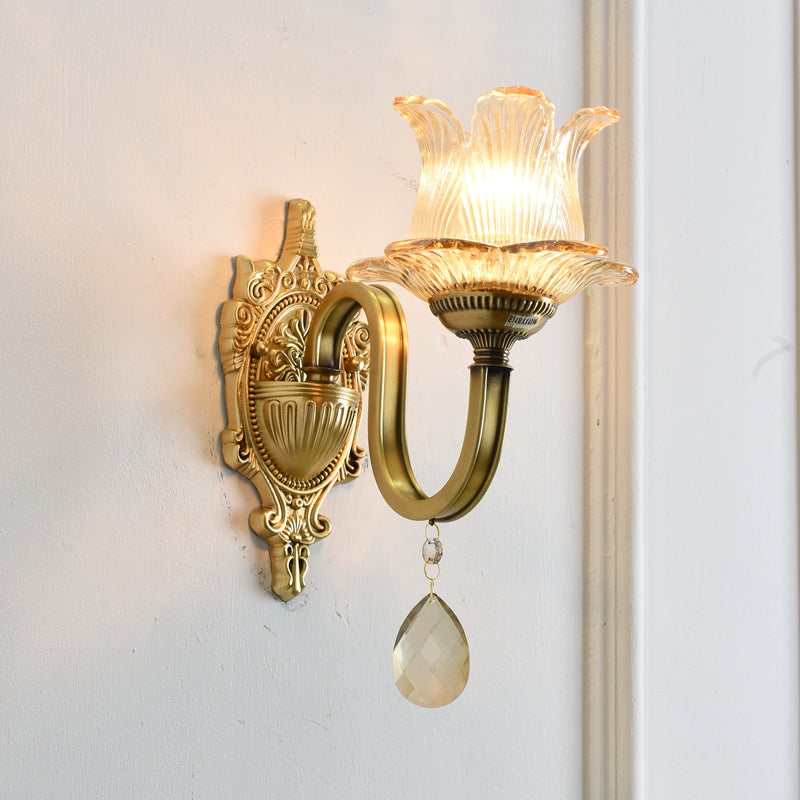 BowLift | Flower decor wall light fixture modernism prism glass 1/2 heads brass wall lamp