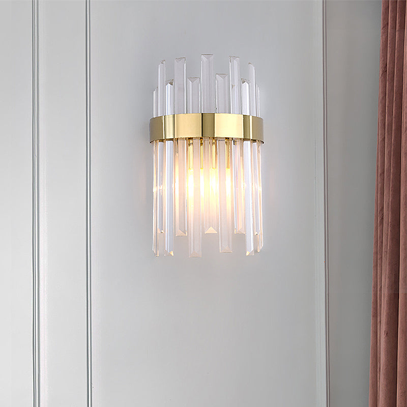 BowLift | 2 Heads Bedroom Wall Light Postmodern Black/Gold Wall Lamp with Half Cylinder Three Sides Crystal Rod Shade