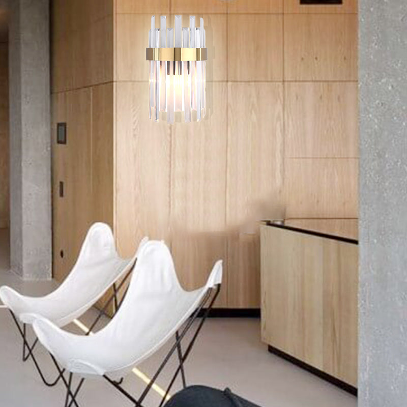 BowLift | 2 Heads Bedroom Wall Light Postmodern Black/Gold Wall Lamp with Half Cylinder Three Sides Crystal Rod Shade