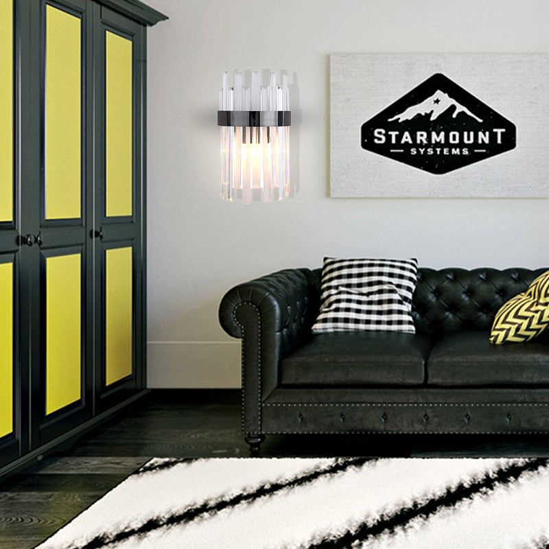 BowLift | 2 Heads Bedroom Wall Light Postmodern Black/Gold Wall Lamp with Half Cylinder Three Sides Crystal Rod Shade