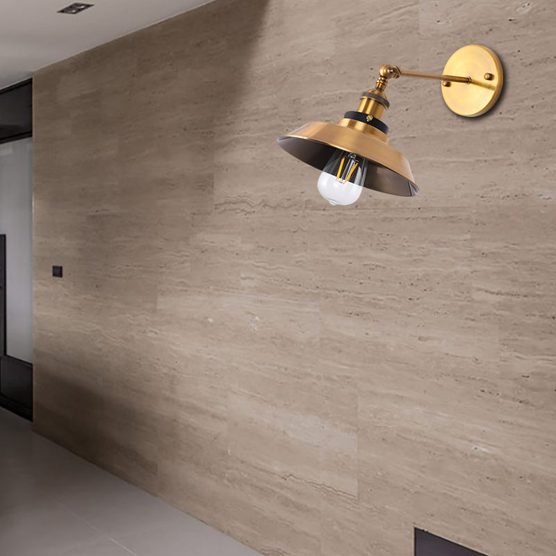 BowLift | Rotatable Barn/Cone Shade Wall Lamp Industrial Style Metal 1 Head Wall Lighting Fixture in Brass for Kitchen