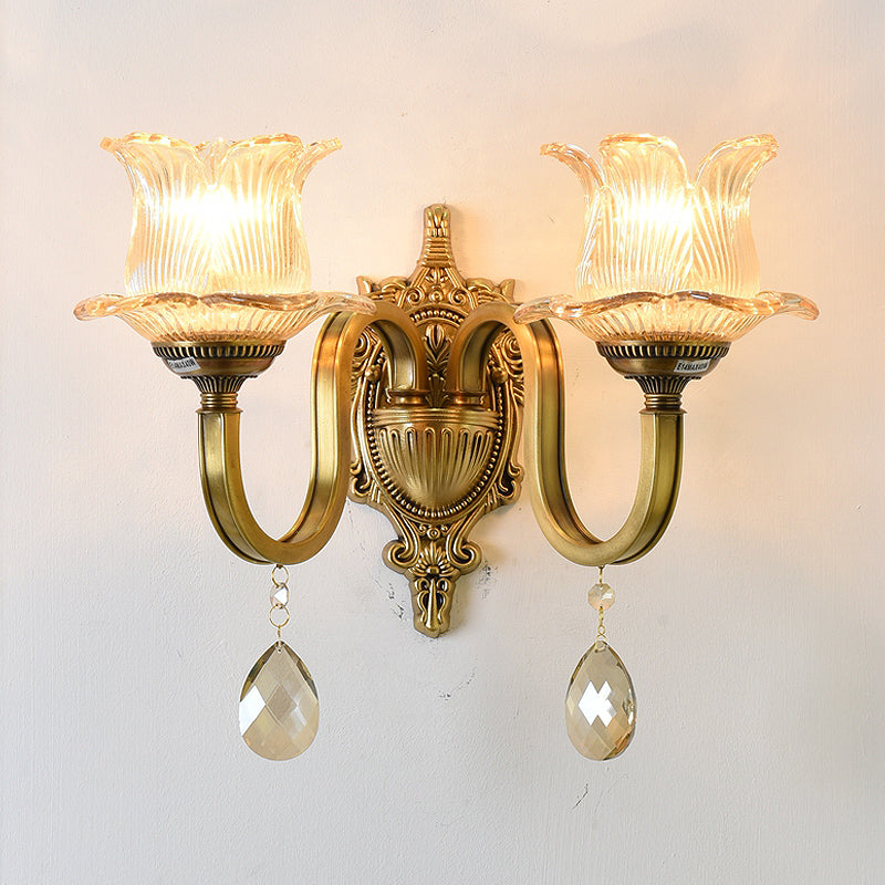 BowLift | Flower decor wall light fixture modernism prism glass 1/2 heads brass wall lamp