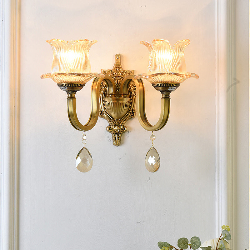 BowLift | Flower decor wall light fixture modernism prism glass 1/2 heads brass wall lamp