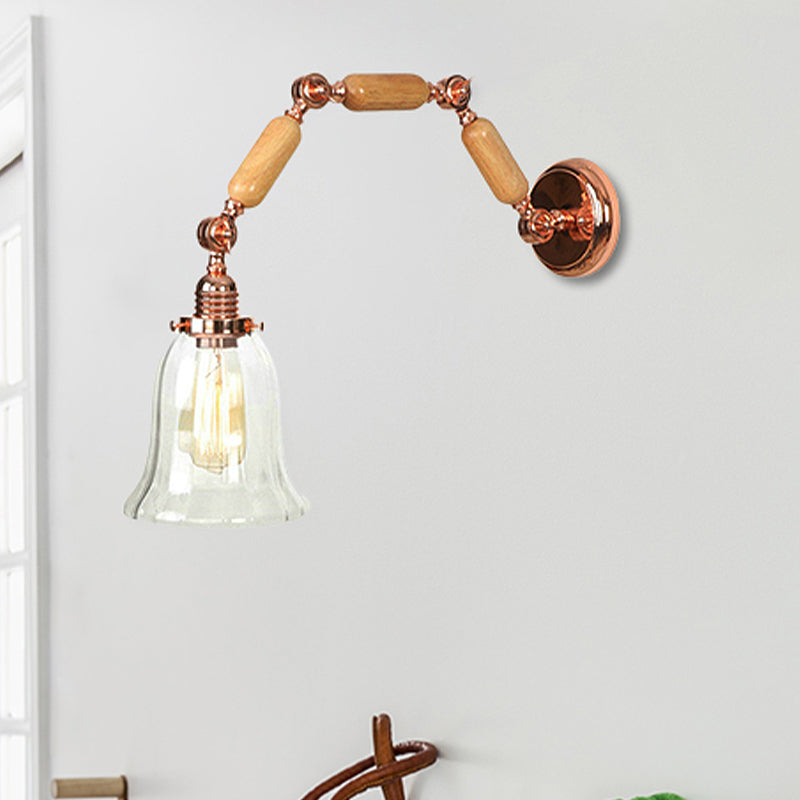 BowLift | 1 Light Flared Wall Recessed Light Antique Rose Gold Clear Glass Wall Lamp with Long Extendable Arm