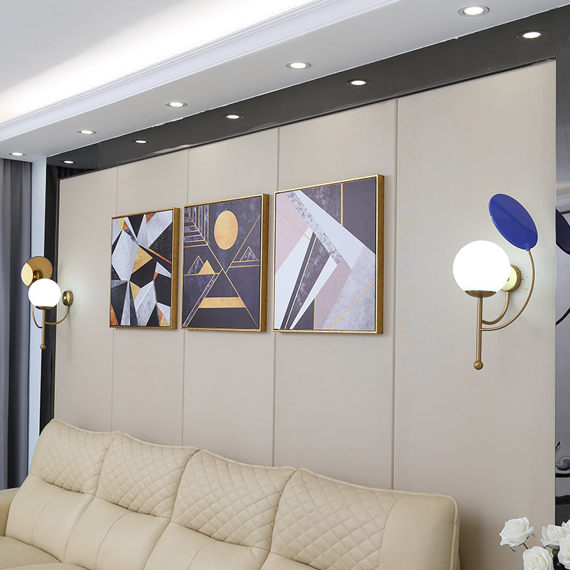 BowLift | Gold/Black Global Wall Light Retro 1 Light Matt White Glass Wall Light with Reflector