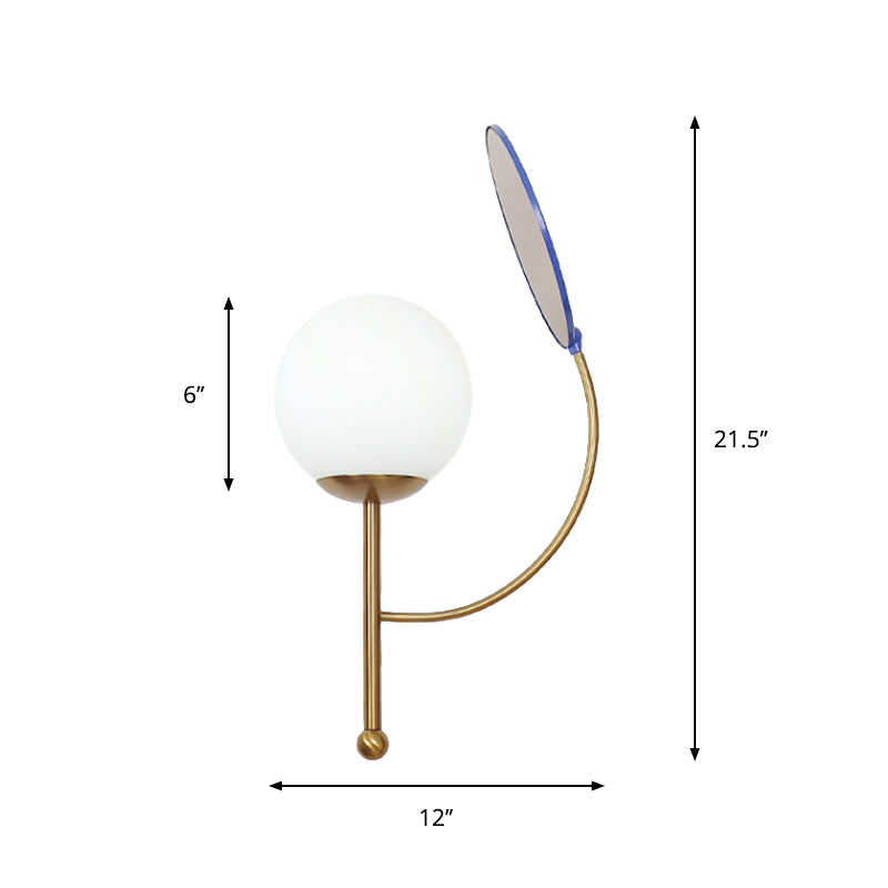 BowLift | Gold/Black Global Wall Light Retro 1 Light Matt White Glass Wall Light with Reflector