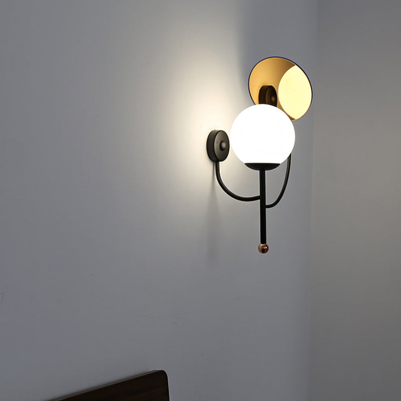 BowLift | Gold/Black Global Wall Light Retro 1 Light Matt White Glass Wall Light with Reflector