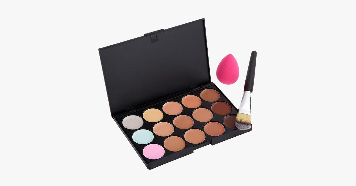 BowLift | 15 colors concealer palette with angled brush & sponge – everything in one kit!