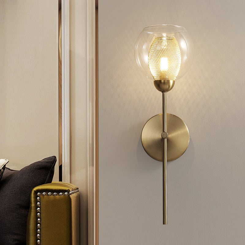 BowLift | Dual Cup Form Wall Mounted Lamp Modernist Simple Clear Glass and Metallic Wall Sconce in Black/Gold