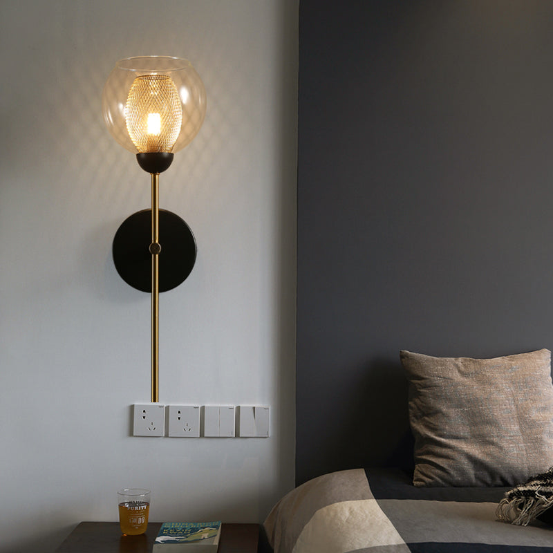 BowLift | Dual Cup Form Wall Mounted Lamp Modernist Simple Clear Glass and Metallic Wall Sconce in Black/Gold