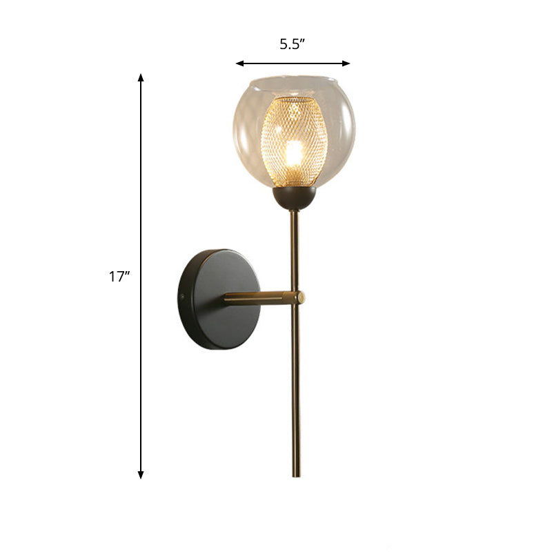 BowLift | Dual Cup Form Wall Mounted Lamp Modernist Simple Clear Glass and Metallic Wall Sconce in Black/Gold