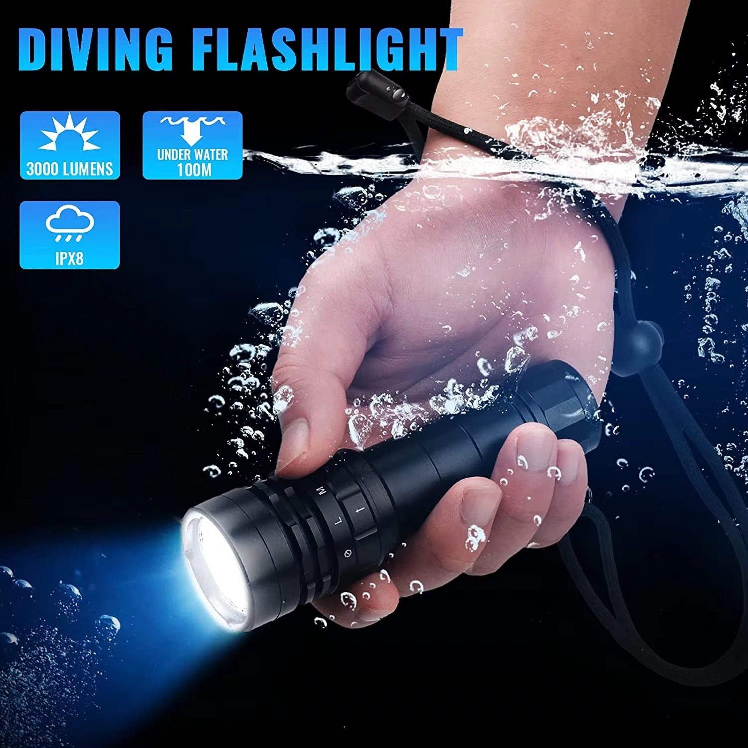 BowLift | High Lumen Scuba Diving Flashlight 3000lm Waterproof Magnetic Ring Torch