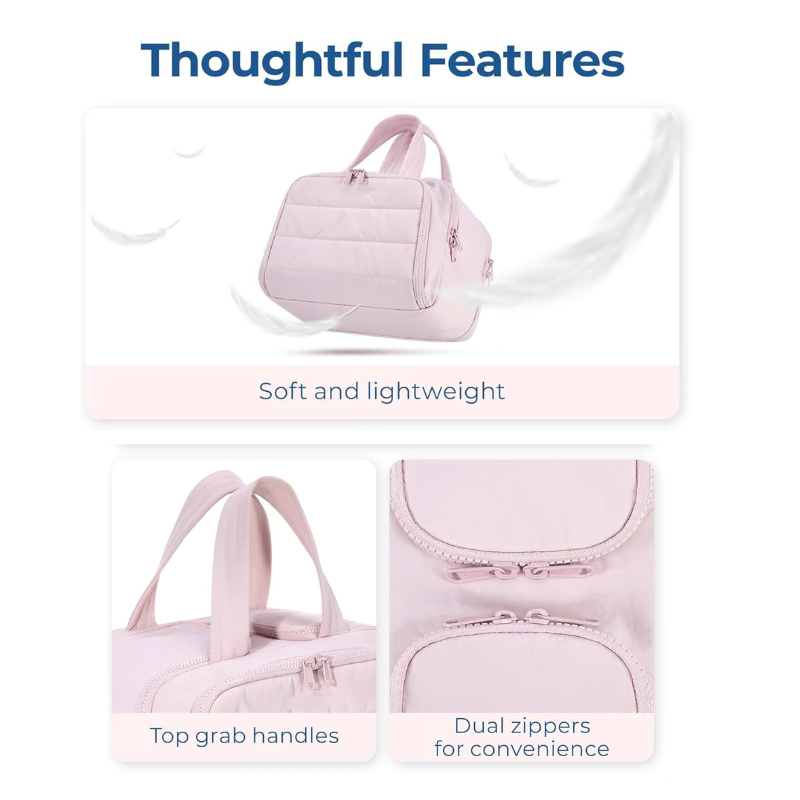 BowLift | Women’s Travel Toiletry Bag | Waterproof Lining | 4 Compartments | Upright Full-Open Design | 11 × 6.3 × 9.4 in