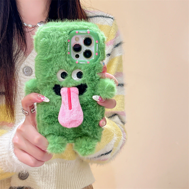 BowLift | Funny Tongue Sticking Out Plush Phone Case For iPhone
