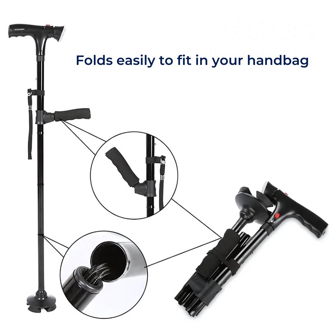 BowLift | Folding Cane - Lightweight Telescopic Walking Stick for Seniors & Travelers - Collapsible Mobility Aid for Easy Transport