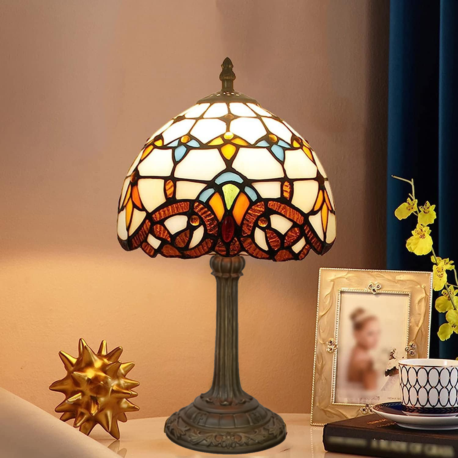 BowLift | VerreMystique Tiffany Lamp – Timeless Stained Glass Table Lamp for Warm Ambient Lighting