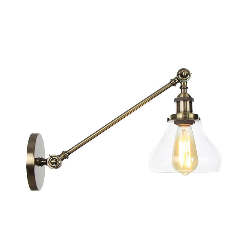 BowLift | 1 Light Indoor Lighting Fixture Farmhouse Black/Bronze/Brass Wall Lamp with Pear Clear Glass Shade, 8"/12" L Arm