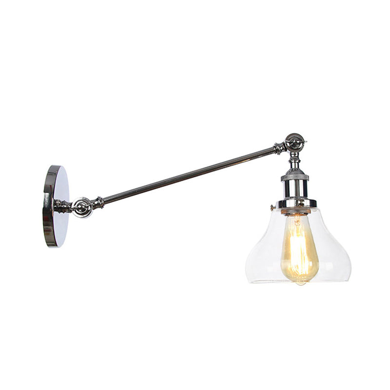 BowLift | 1 Light Indoor Lighting Fixture Farmhouse Black/Bronze/Brass Wall Lamp with Pear Clear Glass Shade, 8"/12" L Arm