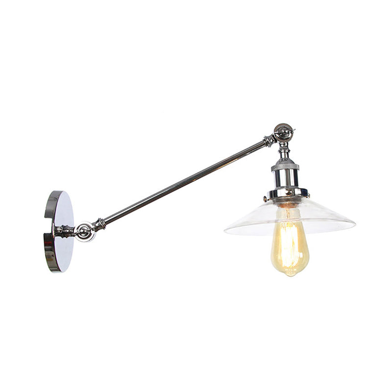 BowLift | 1 Light Indoor Wall Lamp Vintage Black/Brass/Bronze Lighting Fixture with Cone Transparent Glass Shade, 8"/12" L Arm