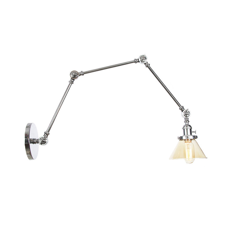 BowLift | 1 Light Wall Lamp Industrial Cone Clear/Amber Glass Wall Lamp in Black/Bronze/Brass with Adjustable Arm, 8“+8"/8"+8"+8" Long