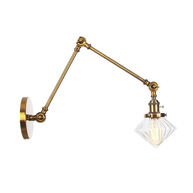 BowLift | 1 Light Dining Room Wall Lamp Vintage Black/Bronze/Brass Wall Mounted Lamp with Diamond Clear/Amber Glass Shade, 8"+8"/8"+8"+8" L Adjustable Arm