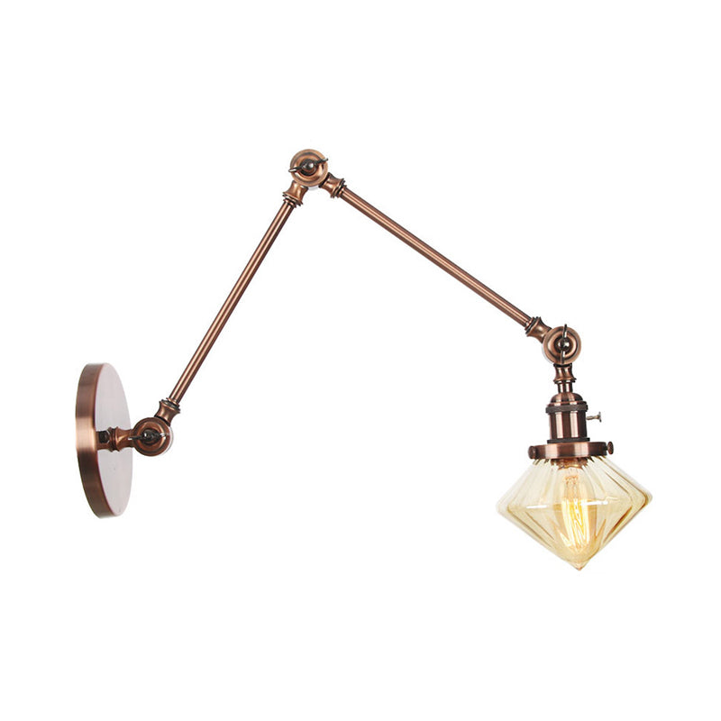 BowLift | 1 Light Dining Room Wall Lamp Vintage Black/Bronze/Brass Wall Mounted Lamp with Diamond Clear/Amber Glass Shade, 8"+8"/8"+8"+8" L Adjustable Arm