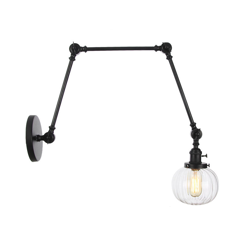 BowLift | Globe Clear/Amber Glass Wall Mounted Lighting Vintage 1 Light Indoor Sconces in Brass/Chrome/Black with Adjustable Arm, 8"+8"/8"+8"+8" L